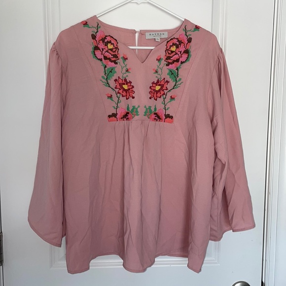 Hayden Mexican Embroidered Top Long Sleeve Boho Peasant Casual Tunics Blouse L - Picture 1 of 5